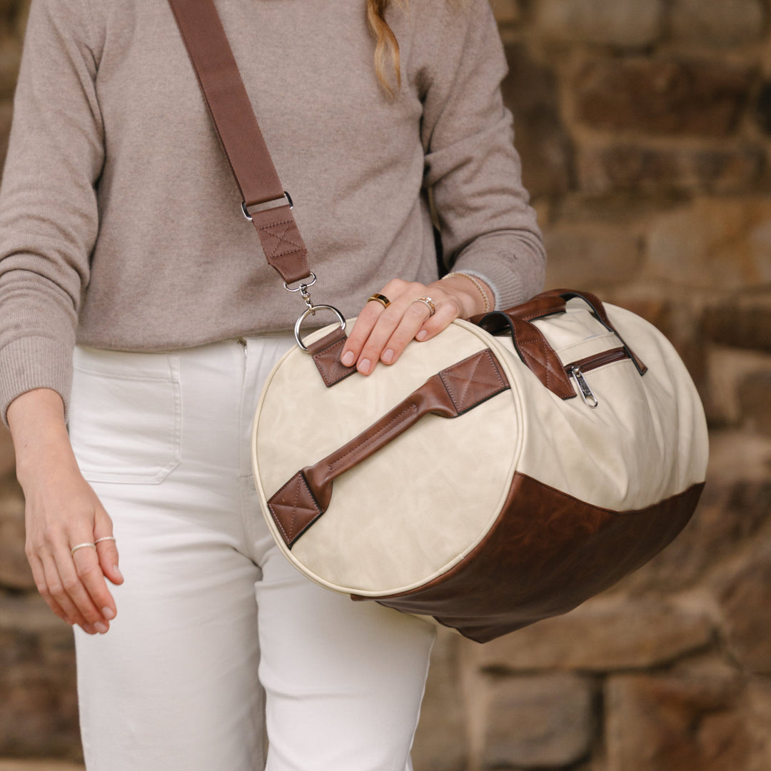 Clubhouse Duffle - Ecru/Kodiak – Jones Golf Bags