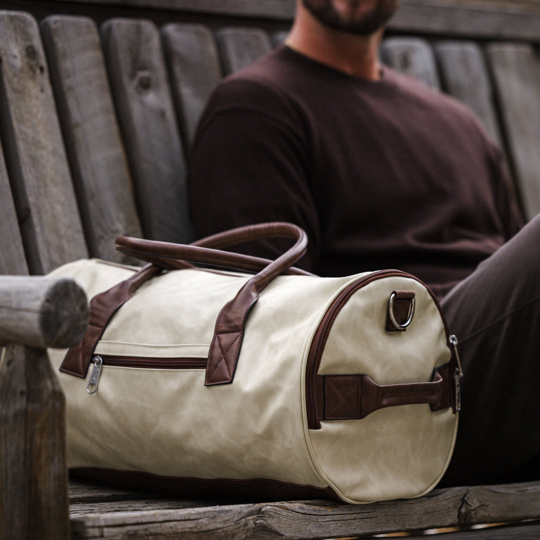 Clubhouse Duffle - Ecru/Kodiak – Jones Golf Bags