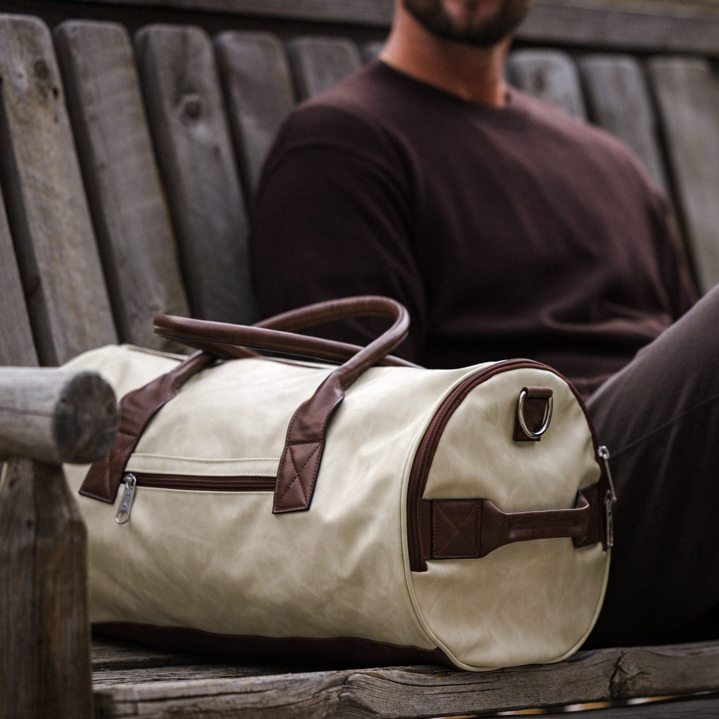 Clubhouse Duffle - Ecru/Kodiak – Jones Golf Bags