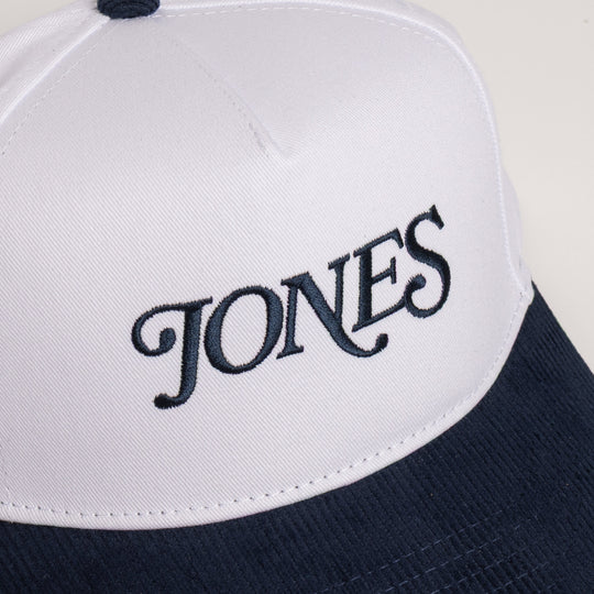 Legacy Snapback Clubhouse Script - White/Navy – Jones Golf Bags